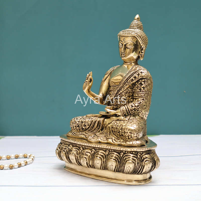 Unique Design Pure Brass Blessing Buddha Statue - 9.5 Inch Height
