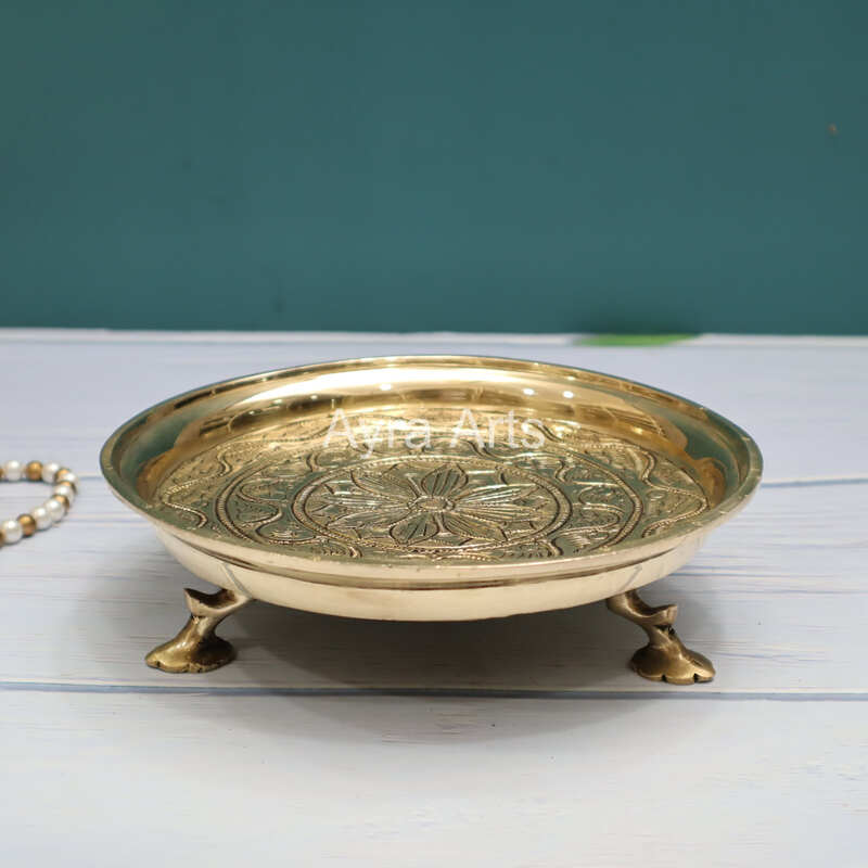 Brass Round Thali Chowki - 7.5 Inch Length