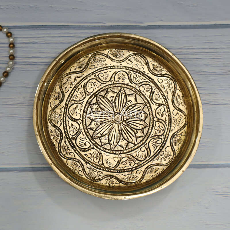 Brass Round Thali Chowki - 7.5 Inch Length