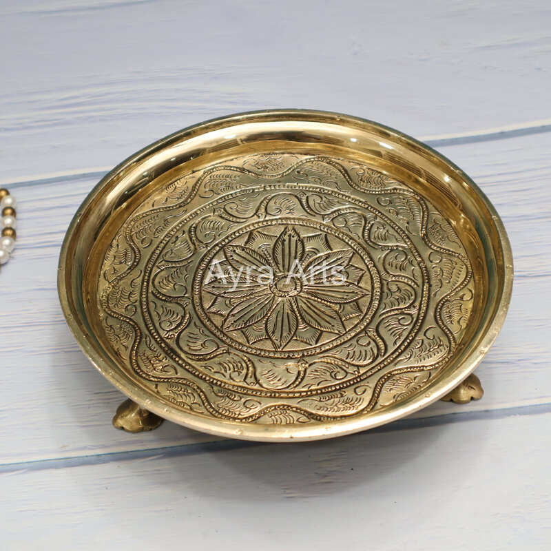 Brass Round Thali Chowki - 7.5 Inch Length
