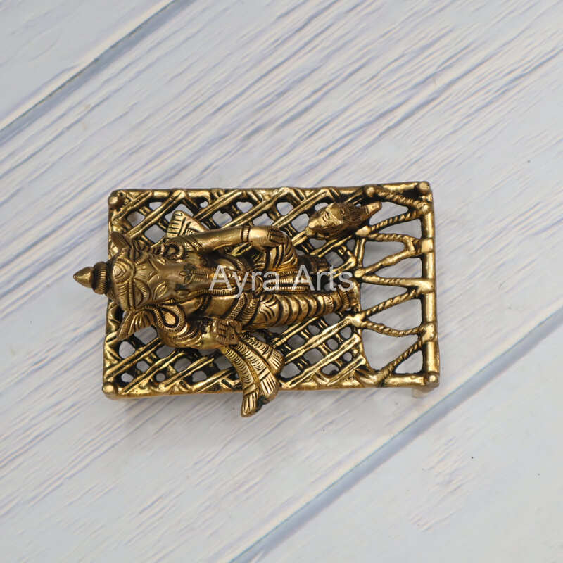 Pure Brass Ganesha Resting On The Charpai Cot - 4.5 Inch Length