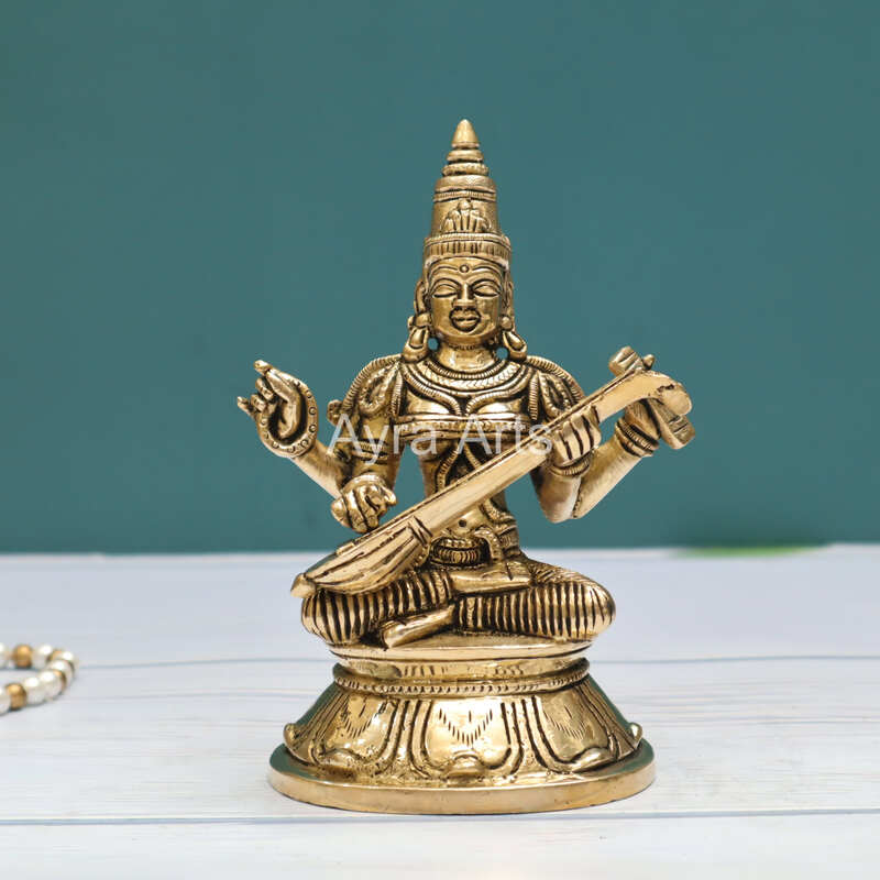 Buy Pure Brass Shree Maa Saraswati Devi Idol Idol - 6 Inch Height