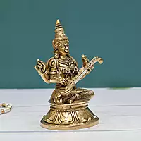 Buy Pure Brass Shree Maa Saraswati Devi Idol Idol - 6 Inch Height
