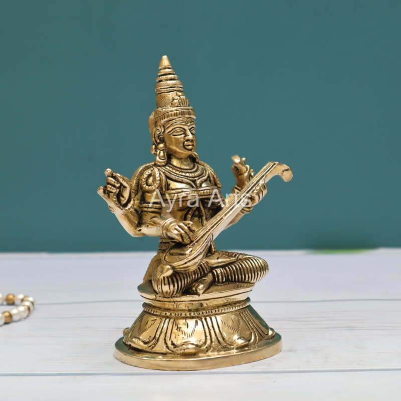 Buy Pure Brass Shree Maa Saraswati Devi Idol Idol - 6 Inch Height