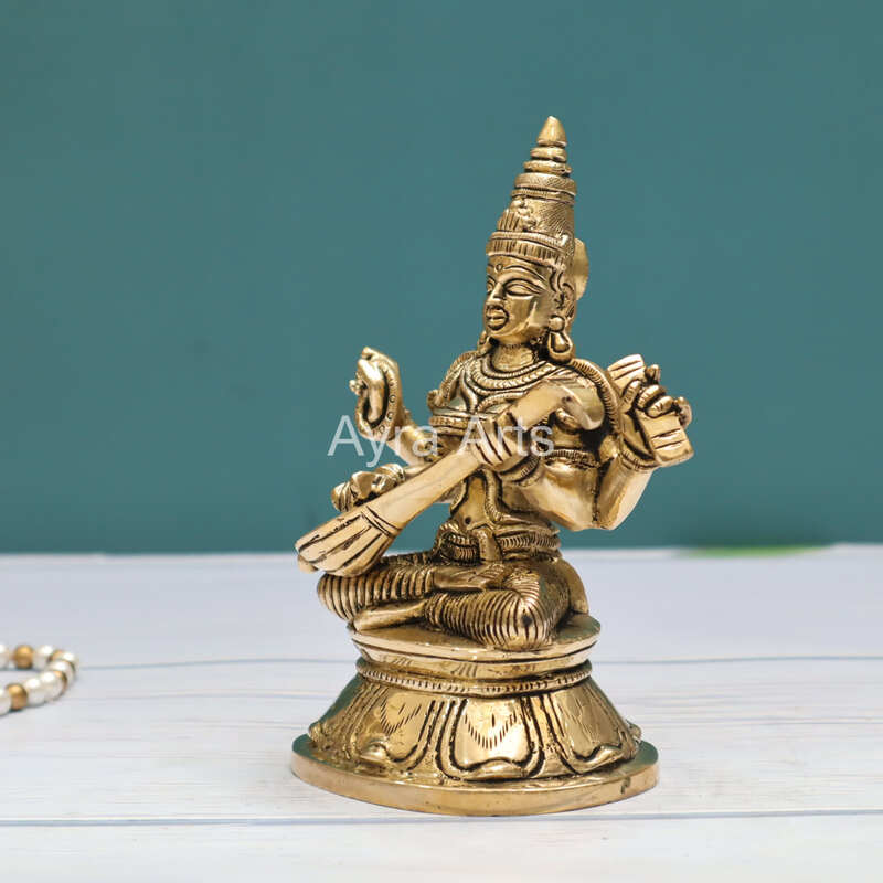 Buy Pure Brass Shree Maa Saraswati Devi Idol Idol - 6 Inch Height