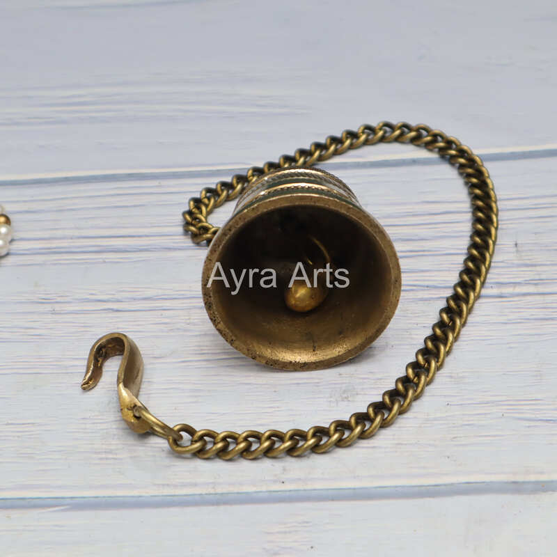 Brass Engraved Wall Hanging bell With Chain - 3 Inch Height