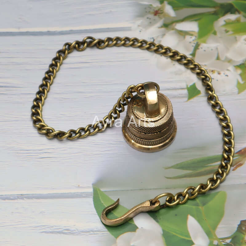 Brass Wall Hanging Bell with Chain Hanging for Home Mandir Pooja Bell Decor - 2.2 Inch Height