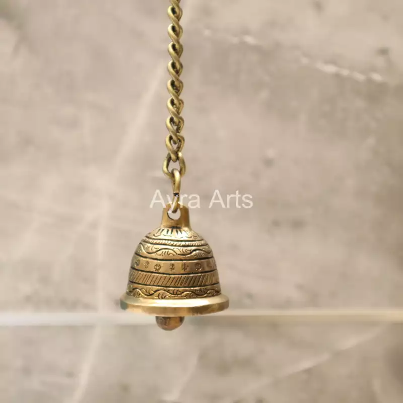 Brass Decorative Hanging Bell For Puja Mandir Home  - 2 Inch Bell Height