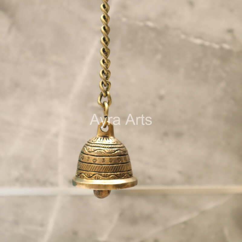 Brass Decorative Hanging Bell For Puja Mandir Home - 2 Inch Bell Height