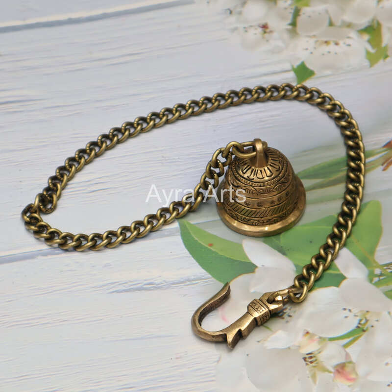 Brass Decorative Hanging Bell For Puja Mandir Home - 2 Inch Bell Height