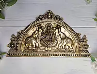 Handcrafted Indian Home Entrance Decor Brass Goddess Gajalakshmi Wall Hanging Panel - 12 Inch Height