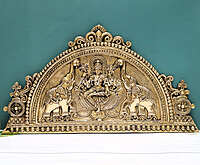 Handcrafted Indian Home Entrance Decor Brass Goddess Gajalakshmi Wall Hanging Panel - 12 Inch Height