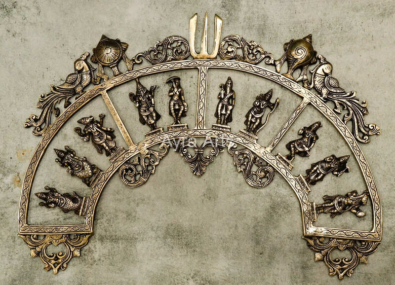 Pure Brass Vishnu Dashavatar Dasavatharam Wall Hanging - 18 Inch Height