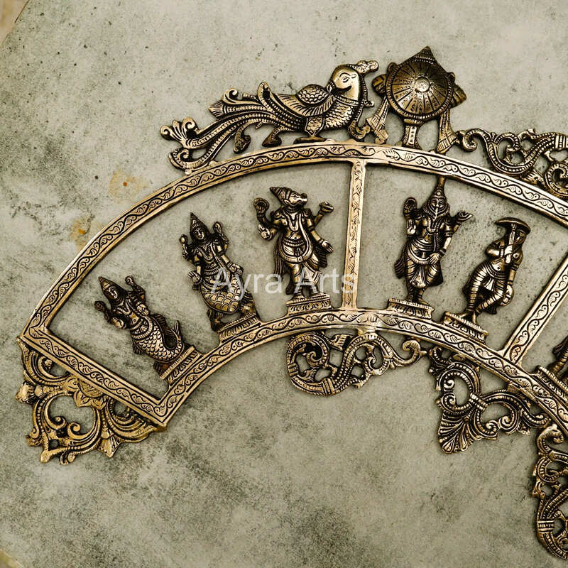 Pure Brass Vishnu Dashavatar Dasavatharam Wall Hanging - 18 Inch Height