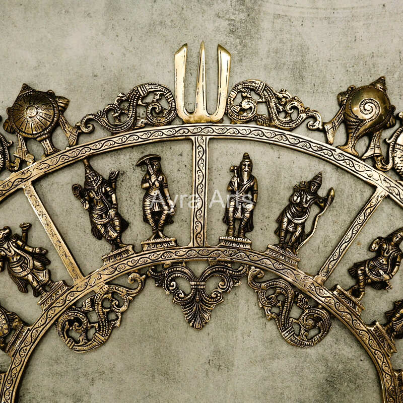 Pure Brass Vishnu Dashavatar Dasavatharam Wall Hanging - 18 Inch Height