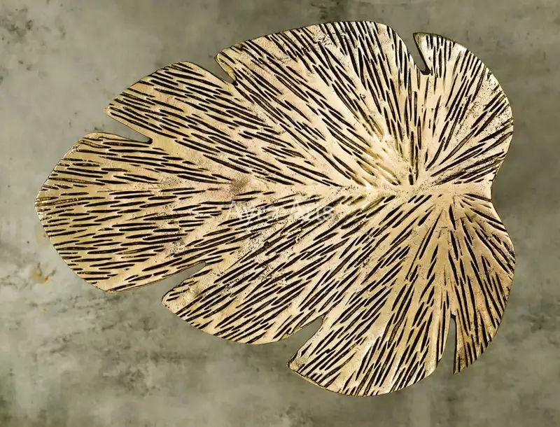 Brass Leaf Design Stool for Home decor - 15 Inch Height