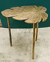 Brass Leaf Design Stool for Home decor - 15 Inch Height