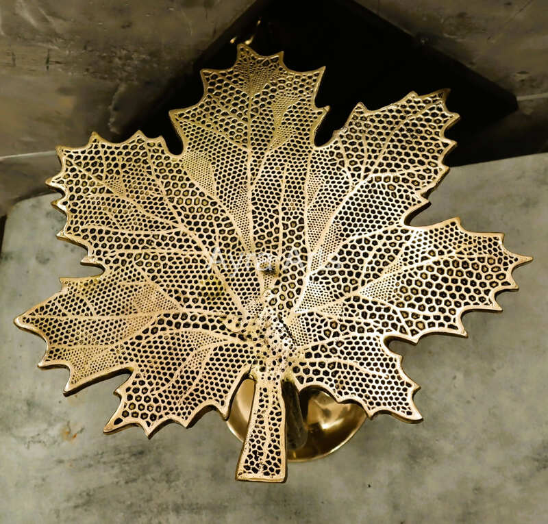 Brass Leaf Design Stool - 16 Inch Height