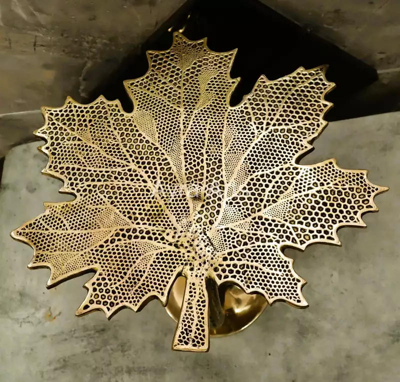 Brass Leaf Design Stool - 16 Inch Height