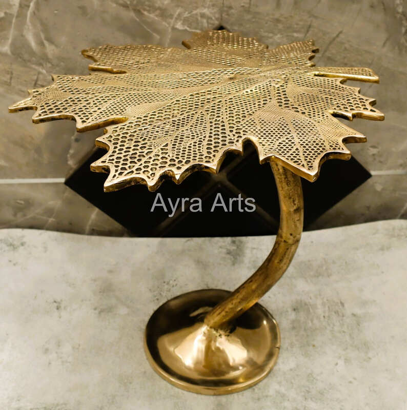 Brass Leaf Design Stool - 16 Inch Height