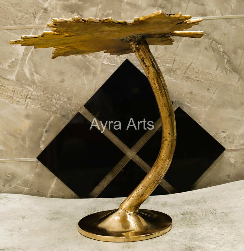 Brass Leaf Design Stool - 16 Inch Height