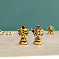 Brass Shankh Chakra Decor Set - 2.2 Inch Height