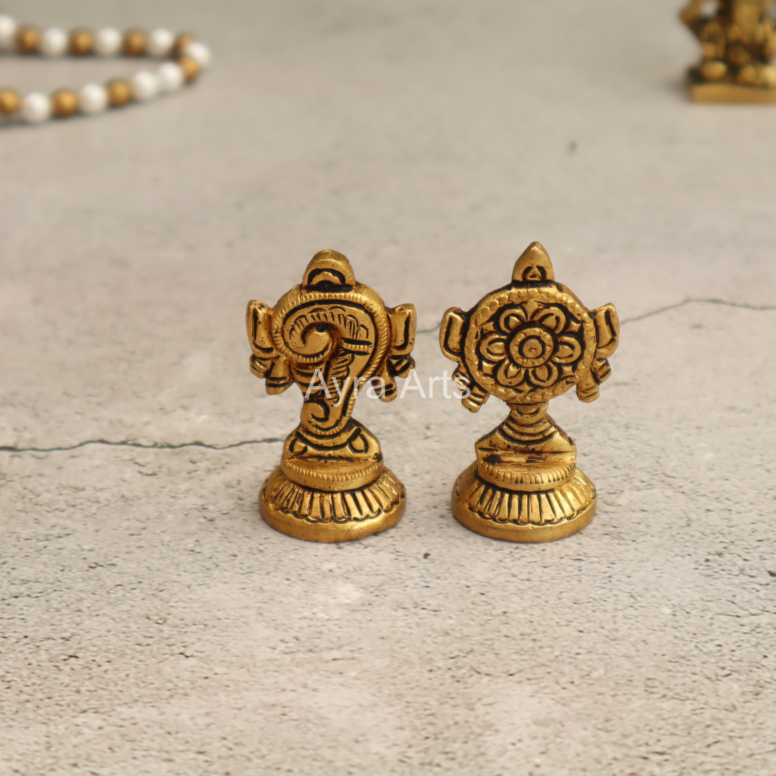 Brass Shankh Chakra Decor Set - 2.2 Inch Height