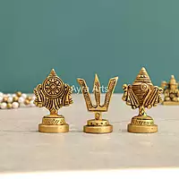 Brass Shankh Chakra Namah Decor Set - 2.5 Inch Height