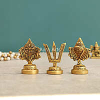 Brass Shankh Chakra Namah Decor Set - 2.5 Inch Height