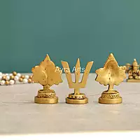 Brass Shankh Chakra Namah Decor Set - 2.5 Inch Height