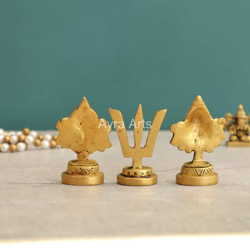 Brass Shankh Chakra Namah Decor Set - 2.5 Inch Height