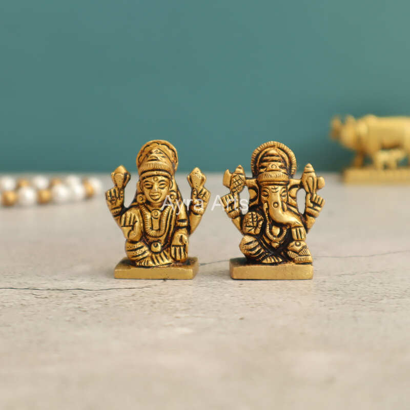 Brass Lakshmi Ganesh Small Idols Set of 2 - 1.5 Inch Height