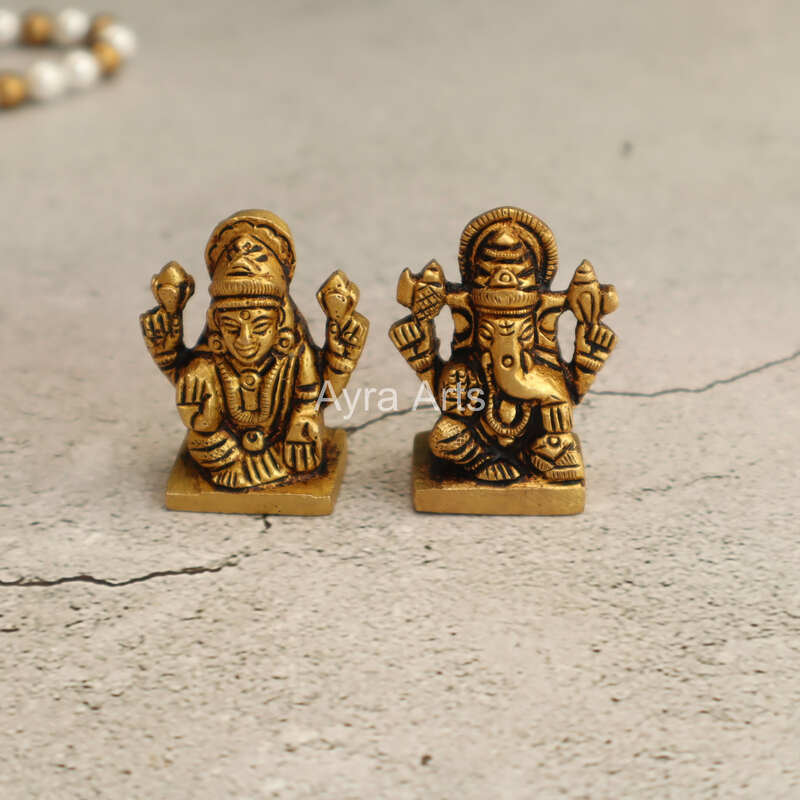 Brass Lakshmi Ganesh Small Idols Set of 2 - 1.5 Inch Height