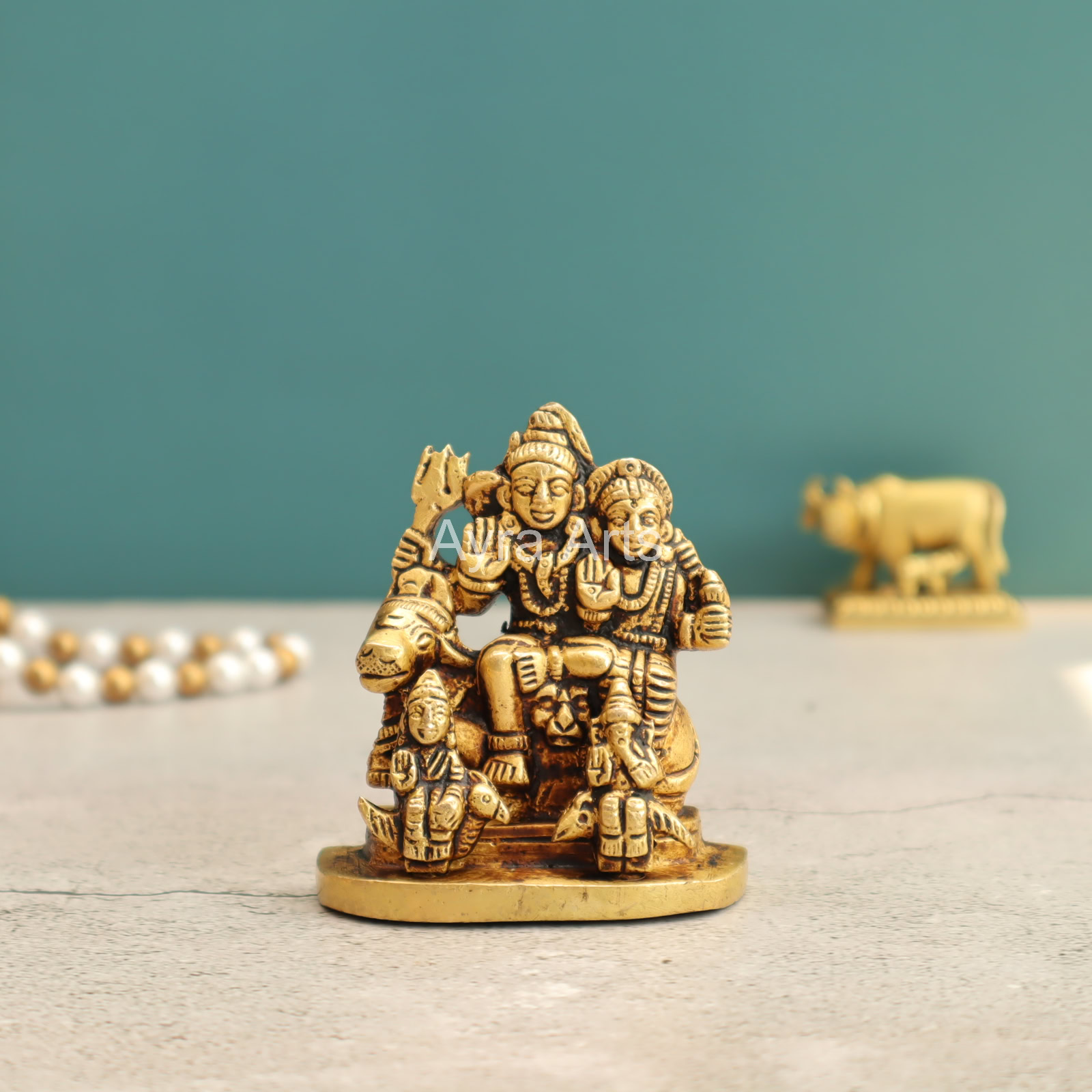 Shiv Parivar Bholenath Shankar Ganesh Family Murti Idol in Brass - 2.8 Inch Height