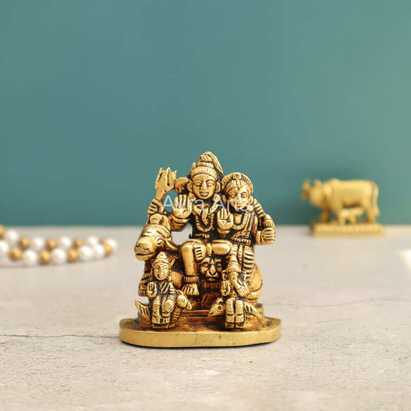 Shiv Parivar Bholenath Shankar Ganesh Family Murti Idol in Brass - 2.8 Inch Height