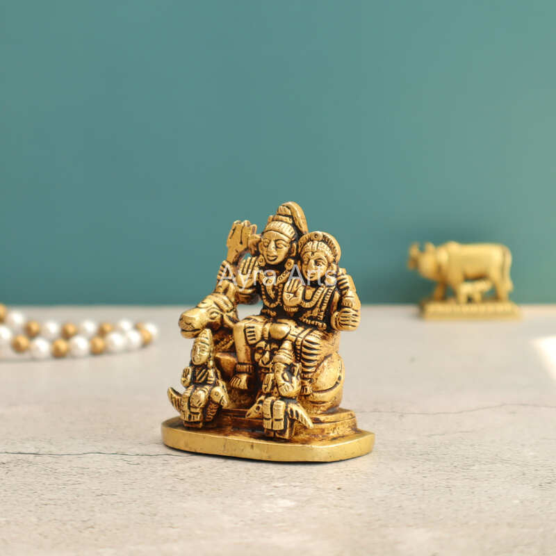 Shiv Parivar Bholenath Shankar Ganesh Family Murti Idol in Brass - 2.8 Inch Height