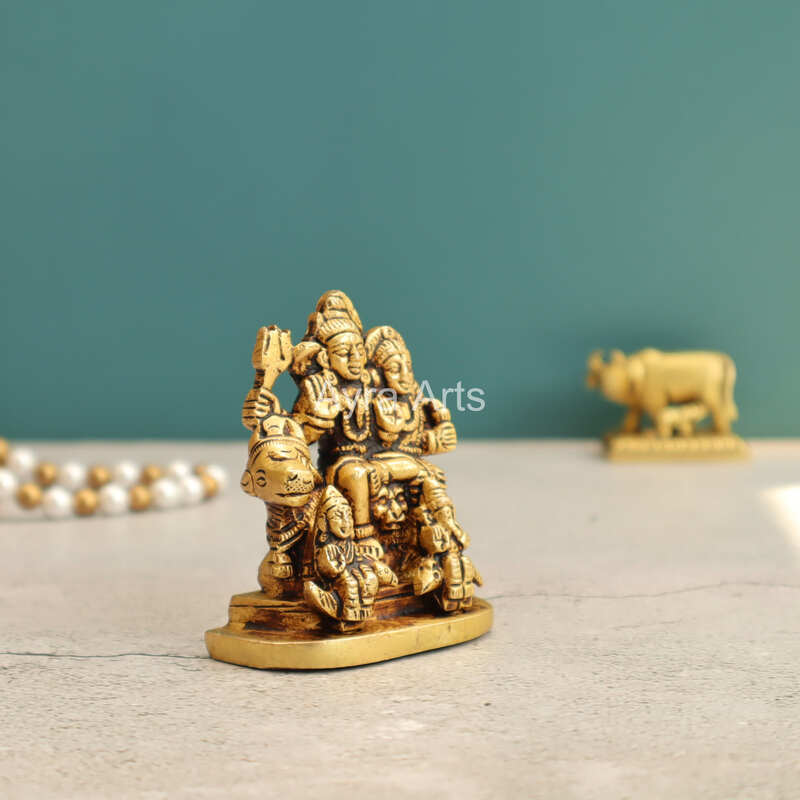 Shiv Parivar Bholenath Shankar Ganesh Family Murti Idol in Brass - 2.8 Inch Height