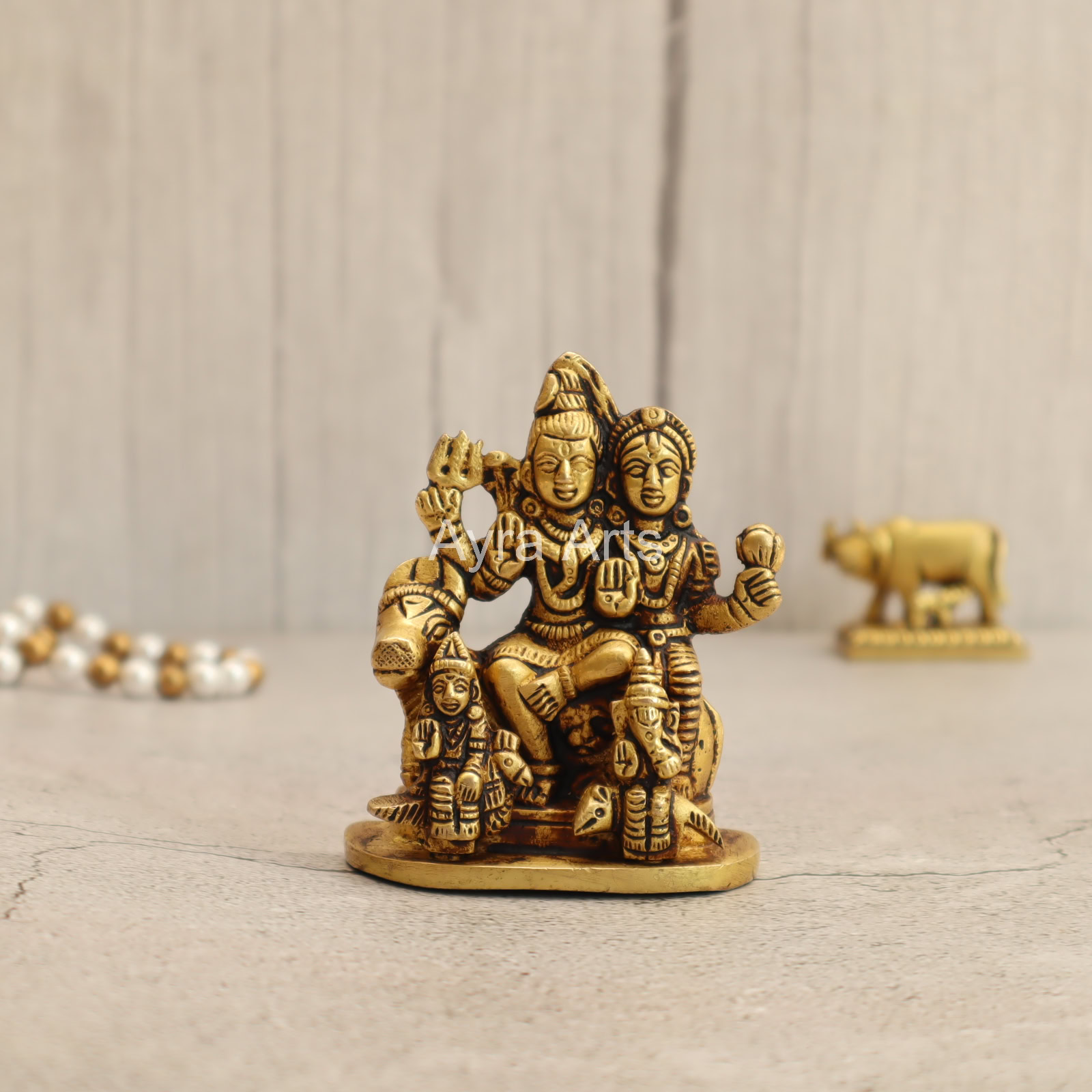 Lord Shiv Parivar Idol Shiv Parwati God Shiva Family Handicrafted in Brass - 3.2 Inch Height