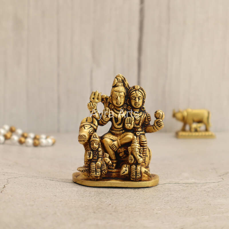Lord Shiv Parivar Idol Shiv Parwati God Shiva Family Handicrafted in Brass - 3.2 Inch Height