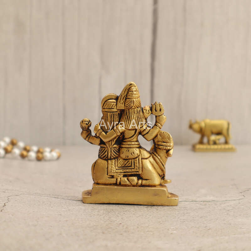 Lord Shiv Parivar Idol Shiv Parwati God Shiva Family Handicrafted in Brass - 3.2 Inch Height