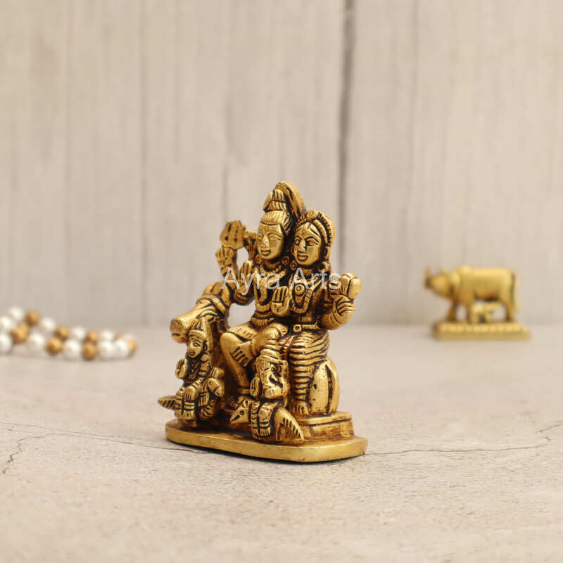 Lord Shiv Parivar Idol Shiv Parwati God Shiva Family Handicrafted in Brass - 3.2 Inch Height