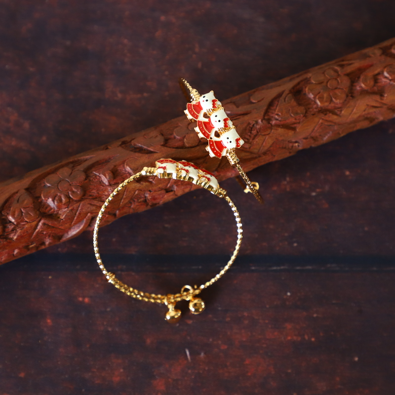 Triple Cat Strawberry Design Adjustable Bangle