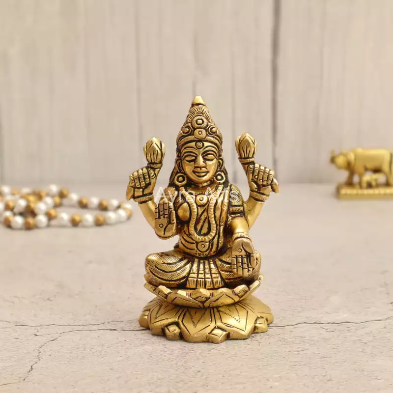Elegant Brass Kamal Lakshmi Idol - 4 Inch Height