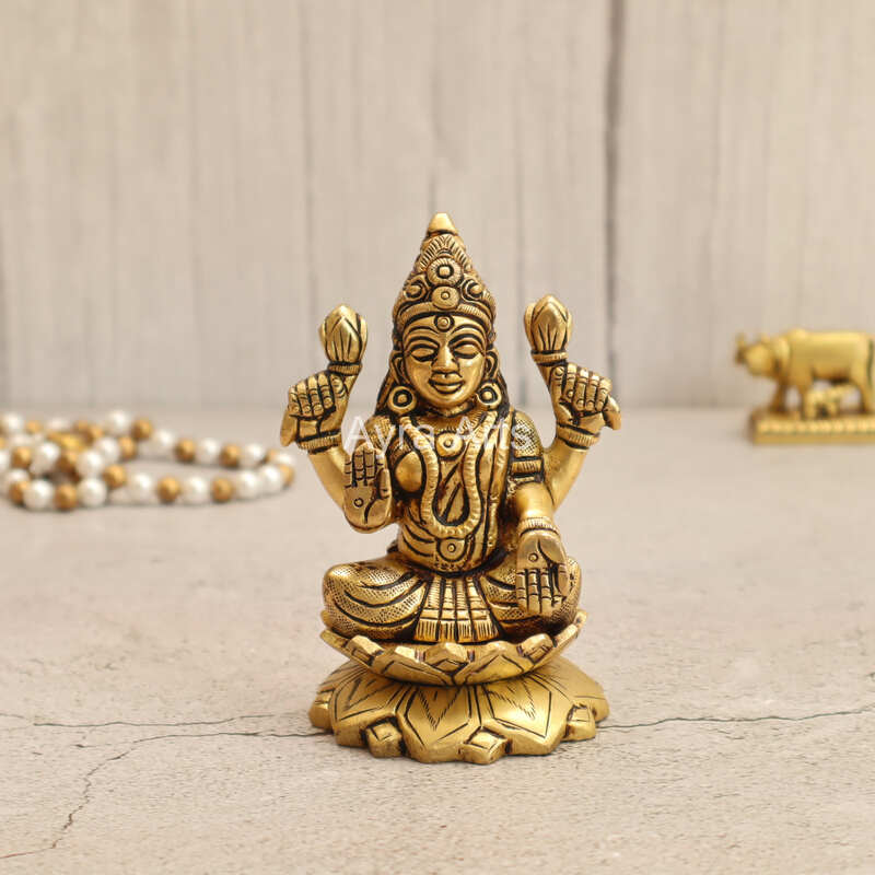 Elegant Brass Kamal Lakshmi Idol - 4 Inch Height