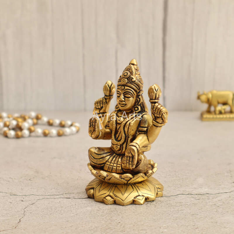 Elegant Brass Kamal Lakshmi Idol - 4 Inch Height
