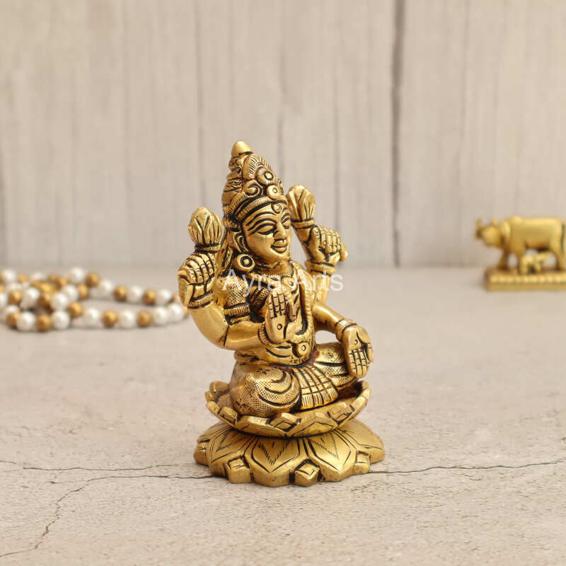 Elegant Brass Kamal Lakshmi Idol - 4 Inch Height
