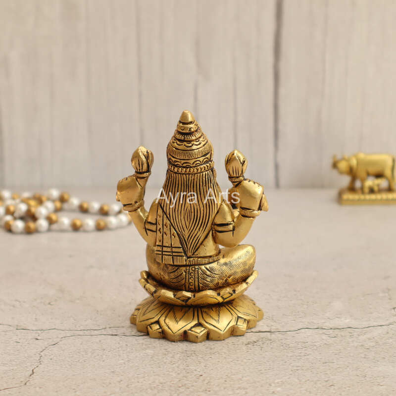 Elegant Brass Kamal Lakshmi Idol - 4 Inch Height