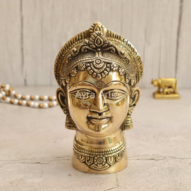 Brass Gauri Head Gangaur face Goddess Parvati Head Idol - 7 Inch Height