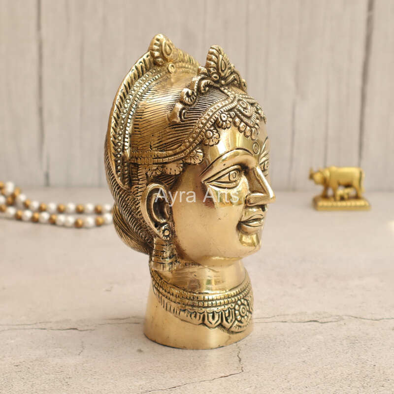 Brass Gauri Head Gangaur face Goddess Parvati Head Idol - 7 Inch Height
