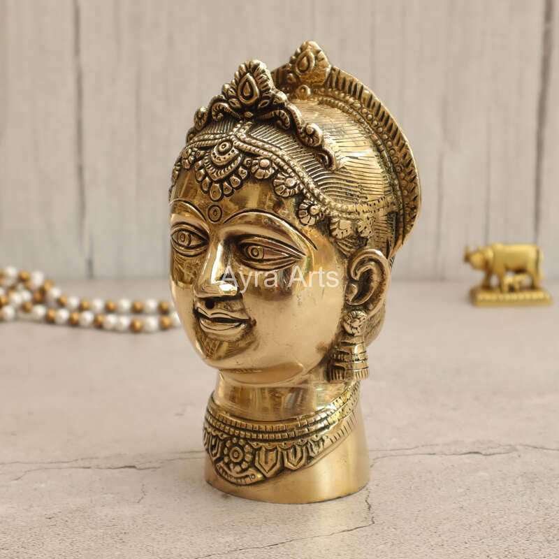 Brass Gauri Head Gangaur face Goddess Parvati Head Idol - 7 Inch Height